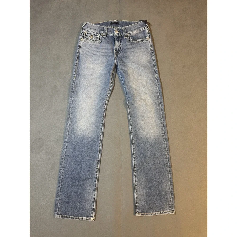 True Religion Jeans Mens 31x32 Light Wash Ricky Relaxed Straight Flap Big Tag